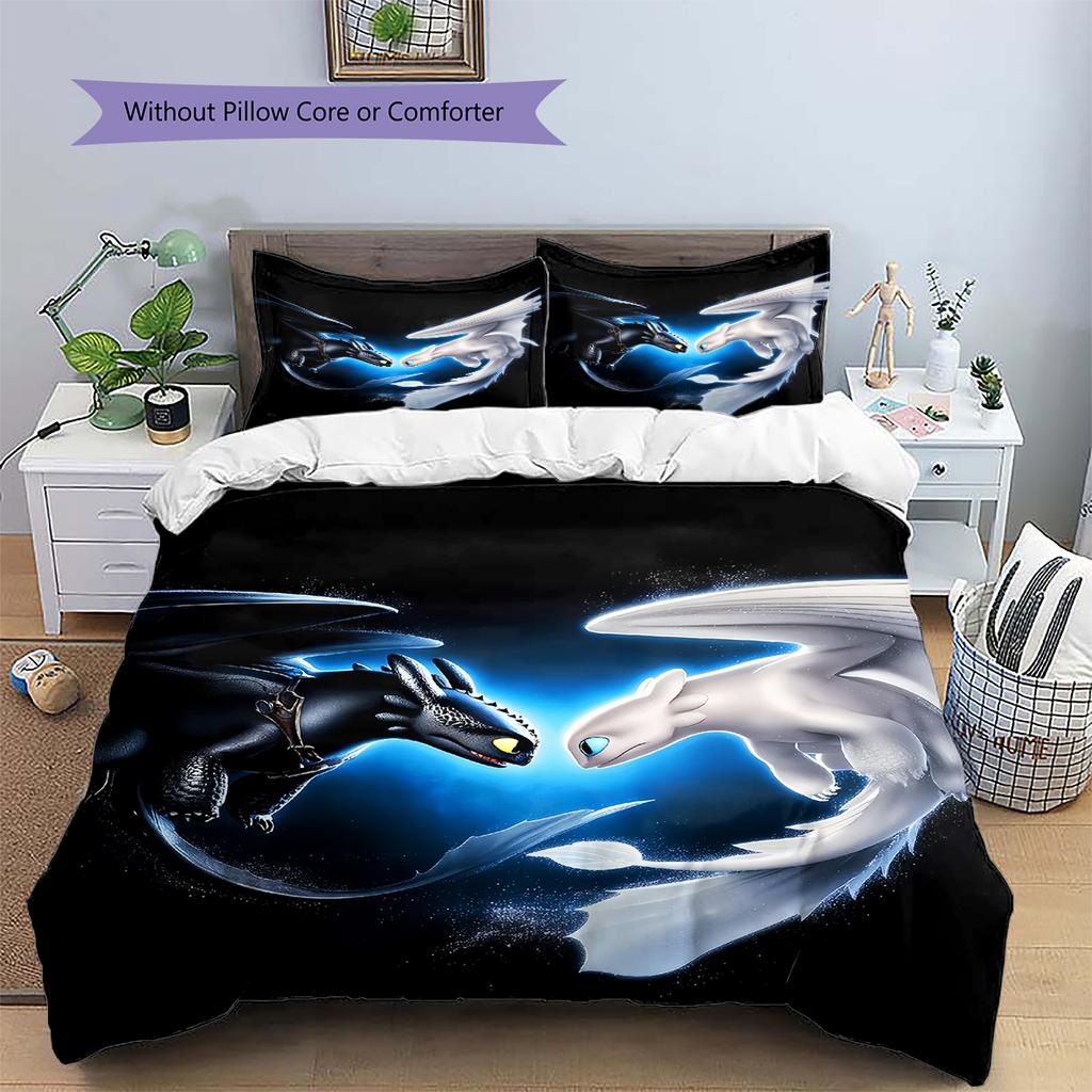 Comment entraîner votre dragon Sans-Dent et Furie Éclair (2) Housse de couette et taies d'oreiller, Linge de lit pour fans de HTTYD, Super cadeau.chl