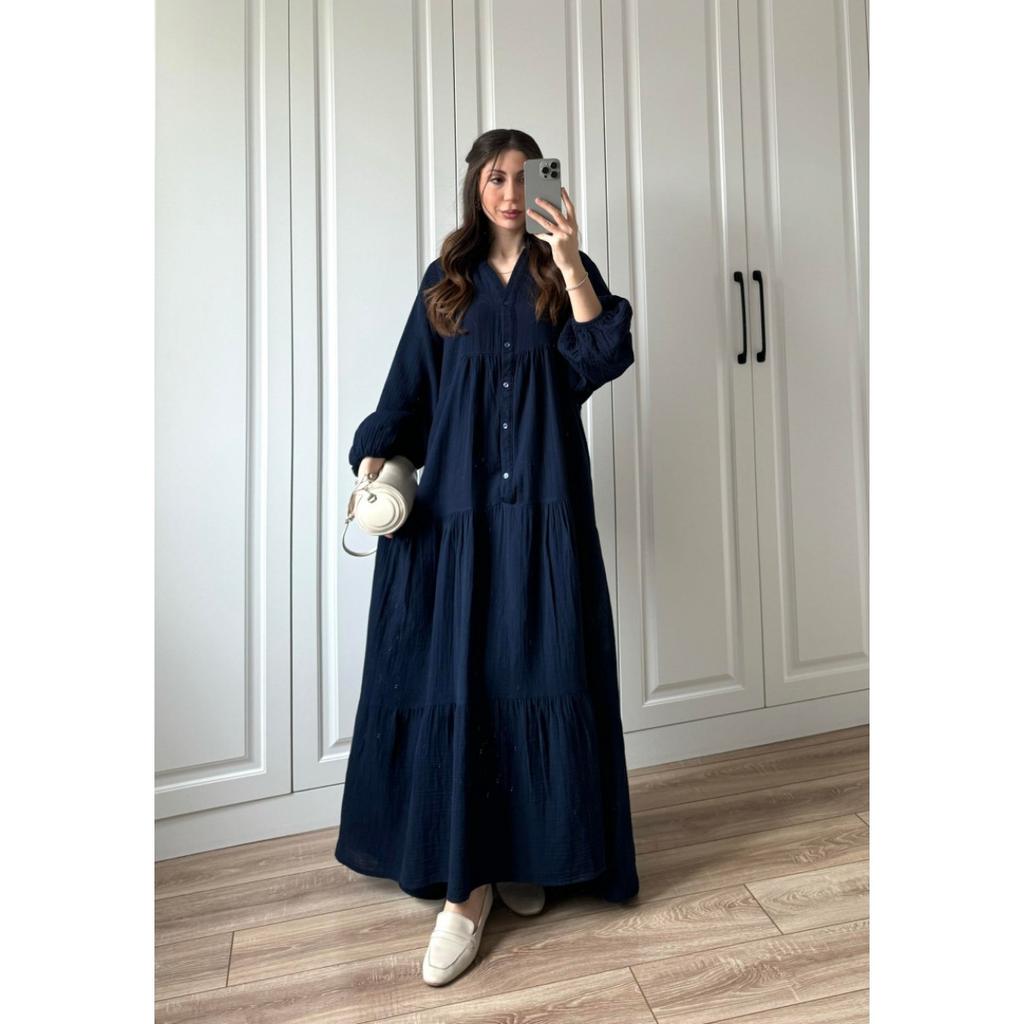 New Women's Long Sleeve Dress, Loose Solid Color Casual Vacation Dress, Vintage Style Button Fashion Dress for Women European American Style
