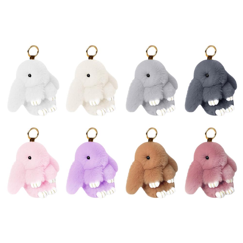 Rabbit Keychain Ring Fluffy Real Fur Pompon Bunny Trinket Key Chain Charm Cute Key Ring On Bag Car Key Pendant