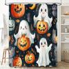 Spooky Halloween Ghosts Pumpkins Bath Shower Curtain Set Blue Floral Print Fabric Home Decor Waterproof Rainfall Curtain for Bat