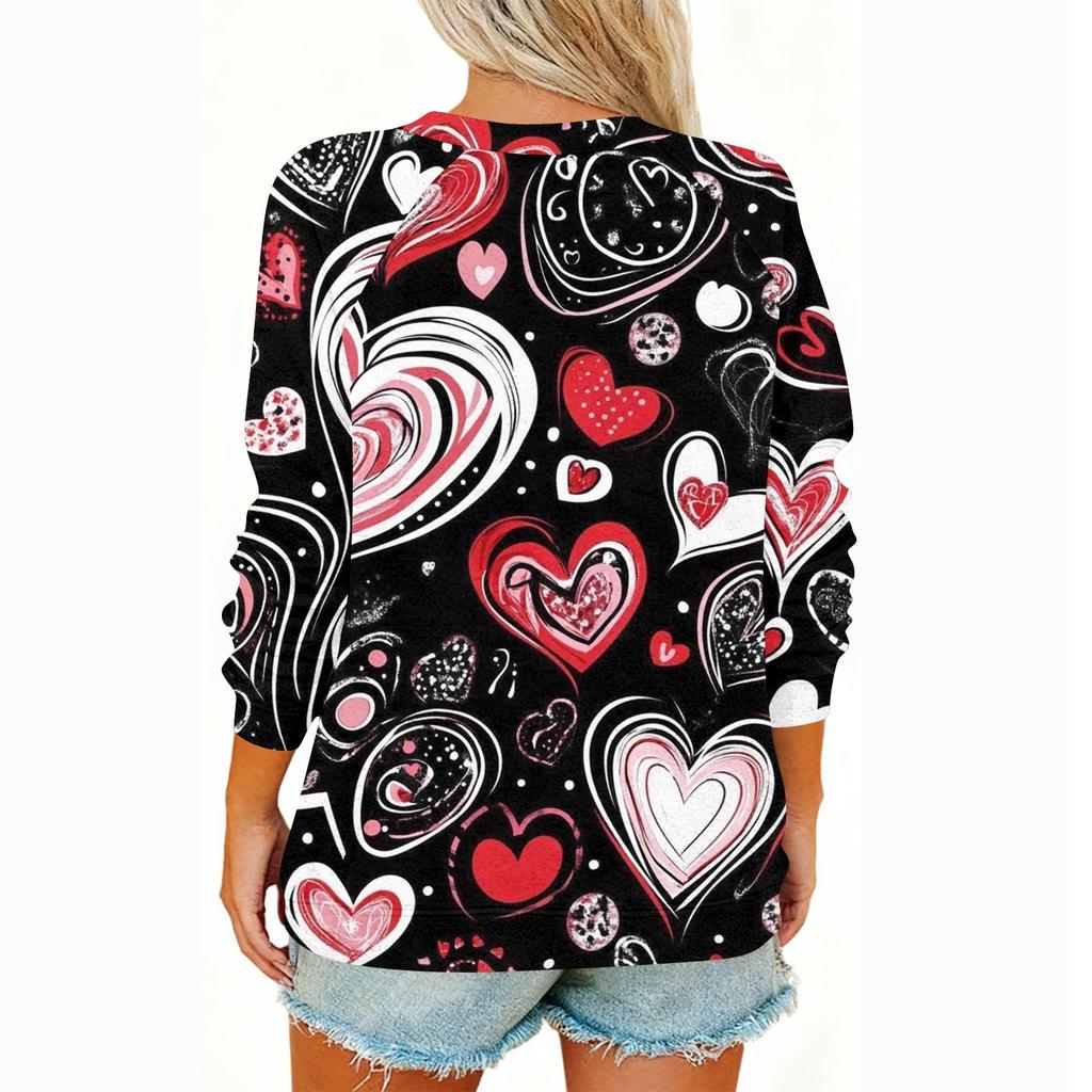 Damen Modisches Rundhals Schulter Langarm Valentinstag Bedrucktes Lässiges Pullover-Oberteil