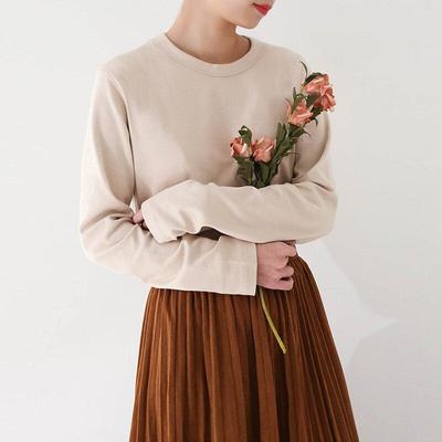 Simple Solid Color Women Tops Casual Loose Full Sleeve Cotton Render Female TShirts