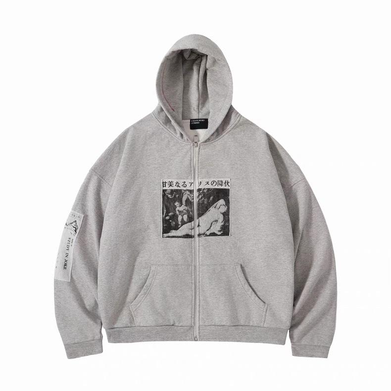 Subdue Japanese Alice Flower Grey Zip Patch Hoodie Melancholic Rich Second Generation Cardigan Jacket 1 code