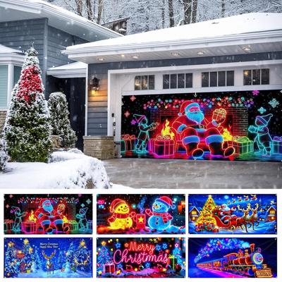 Santa Garage Door Cover Christmas Waterproof LED Light Holiday Decoration Festive Living Room Backdrop for Homeowners Party