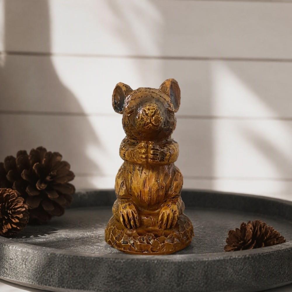 Resin Pray Mouse Statue 5.12x3.94x3.54in Priest Craft Ornament Office Desktop Decor
