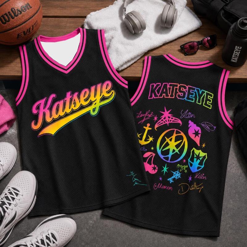 2026 KATSEYE Kpop Sleeveless Basketball Jersey Rainbow Gradient Graphic Tank Top Unisex Streetwear Fans Concert Oversized Vest