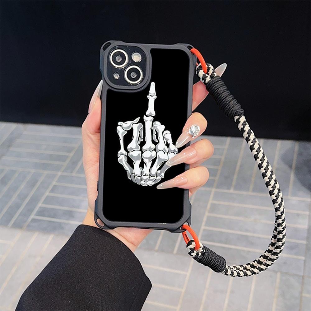 Ae80 Gesture Greeting Design Art Soft Phone Cases for iPhone 16 15 14 13 12 11 Pro Max 8 Plus XR with Wrist Strap Lanyard Corner Protection Back Cover