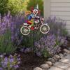 Spinning Clown Motorcycle Wind Spinner, Rotating Wheels Metal Kinetic Yard Art with Stake, Weatherproof Windmill Sculpture for Outdoor Lawn Patio