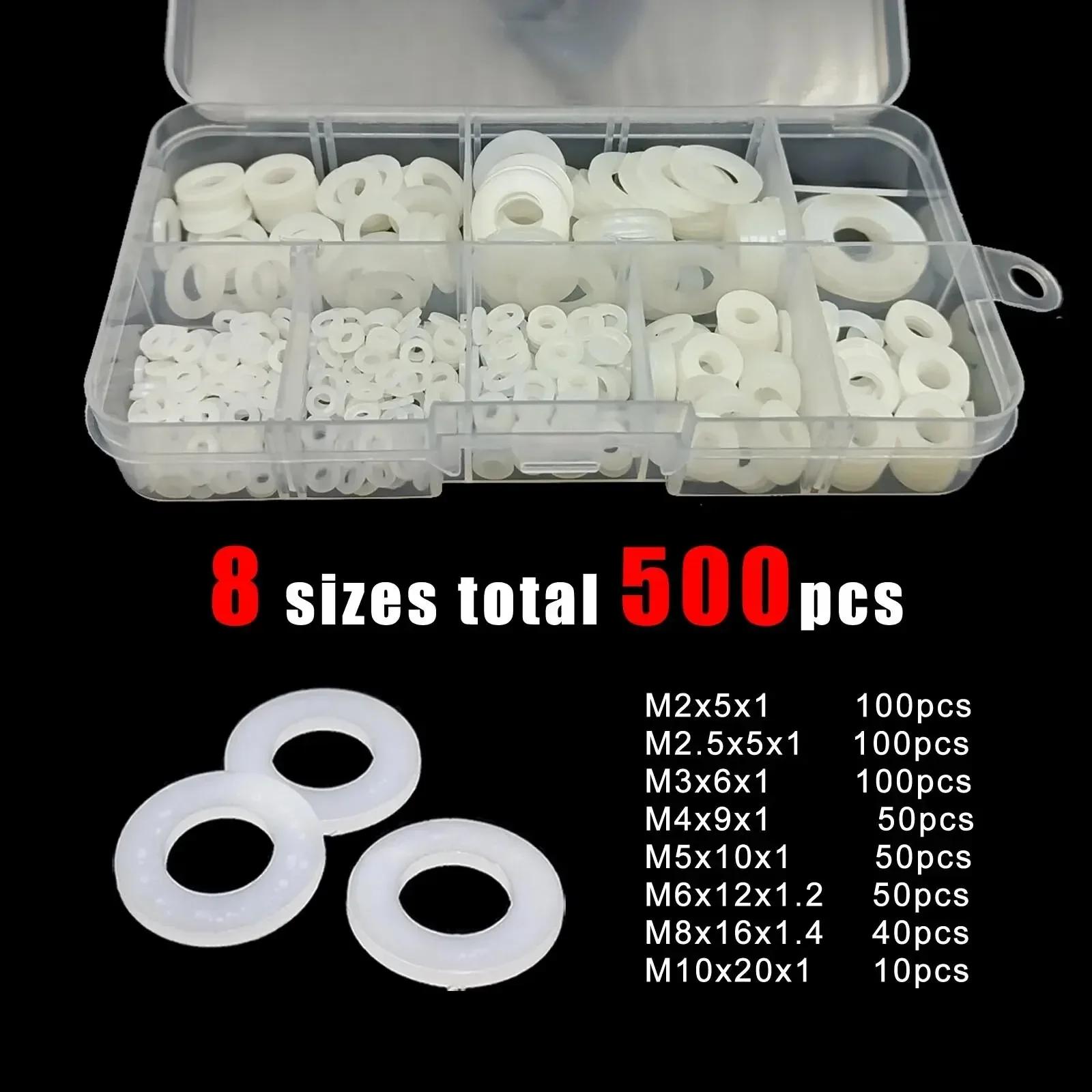 

500Pcs M2 M2.5 M3 M4 M5 M6 M8 M10 White Plastic Nylon Flat Washer Flat Gasket Screw Bolt Insulation Washer Assembly Kit