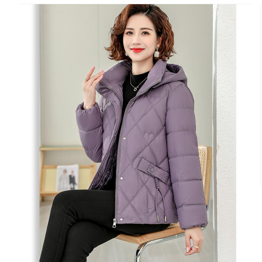 Giacca Imbottita Spessa per Mezza Età e Anziani da Donna Corta Taglia Larga con Cappuccio Giacca Imbottita Autunno Inverno Temperamento