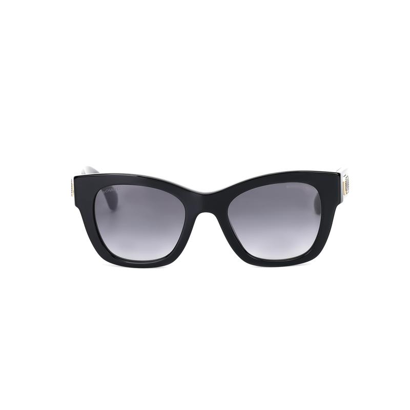 Chanel Solid Color Double C Temples Acetate Frame Butterfly Sunglasses Women's Black