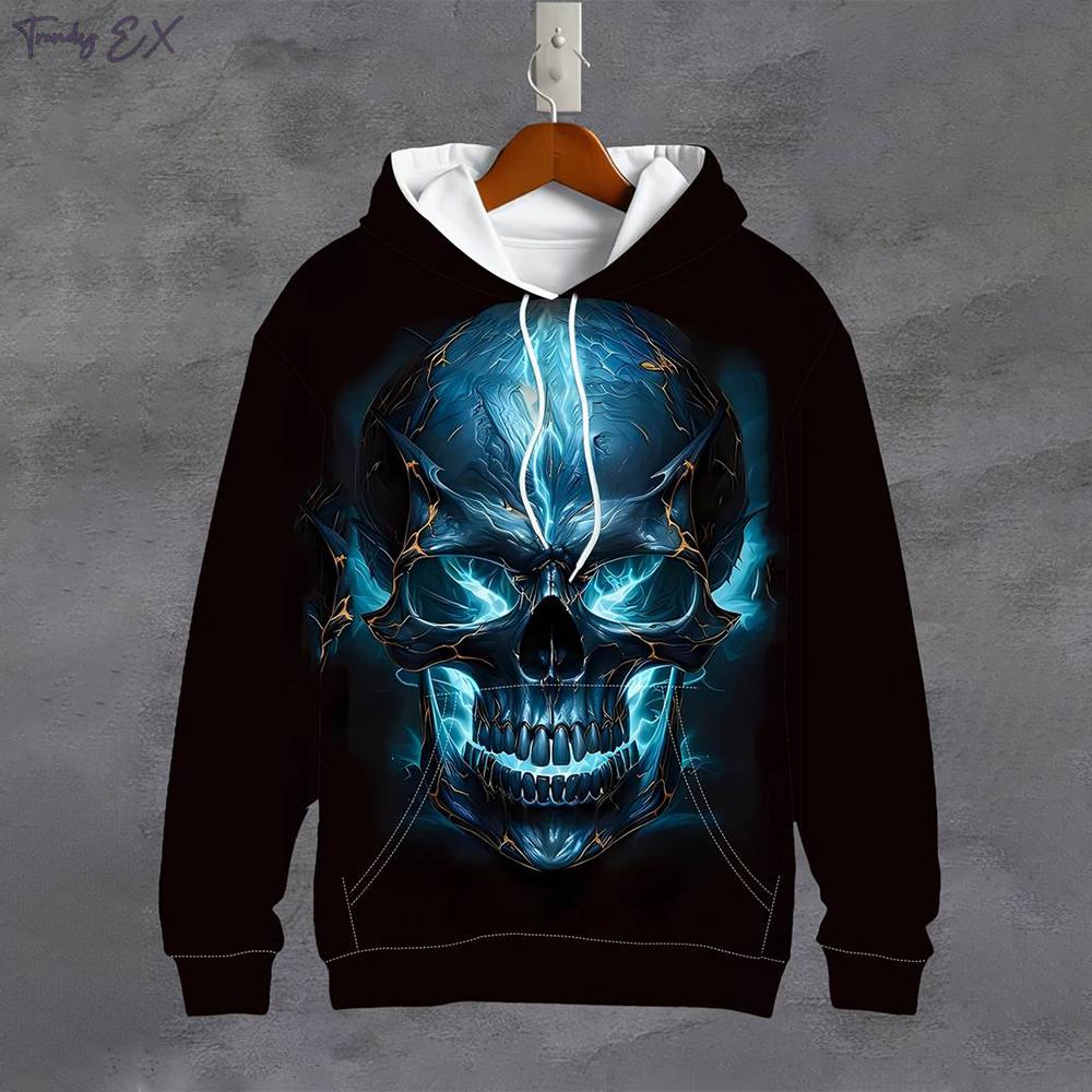 Hooded Sweatshirt Man 3D Digital Skull Graphic Hoodies Casual Kangaroo Pocket Long Sleeve Hoodie Men Autumn New in Sweatshirts