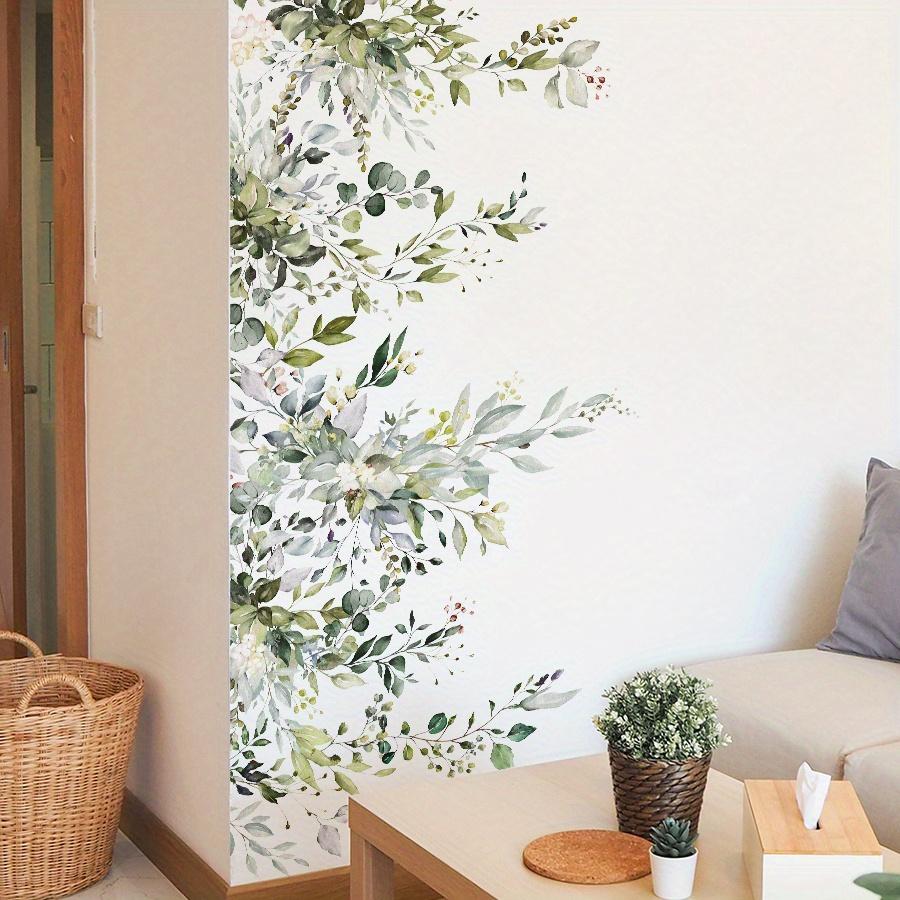 2pcs Watercolor Green Leaf Wall Decals Eucalyptus Plant Wall Stickers for Living Room Bedroom Nursery and Home Decoration