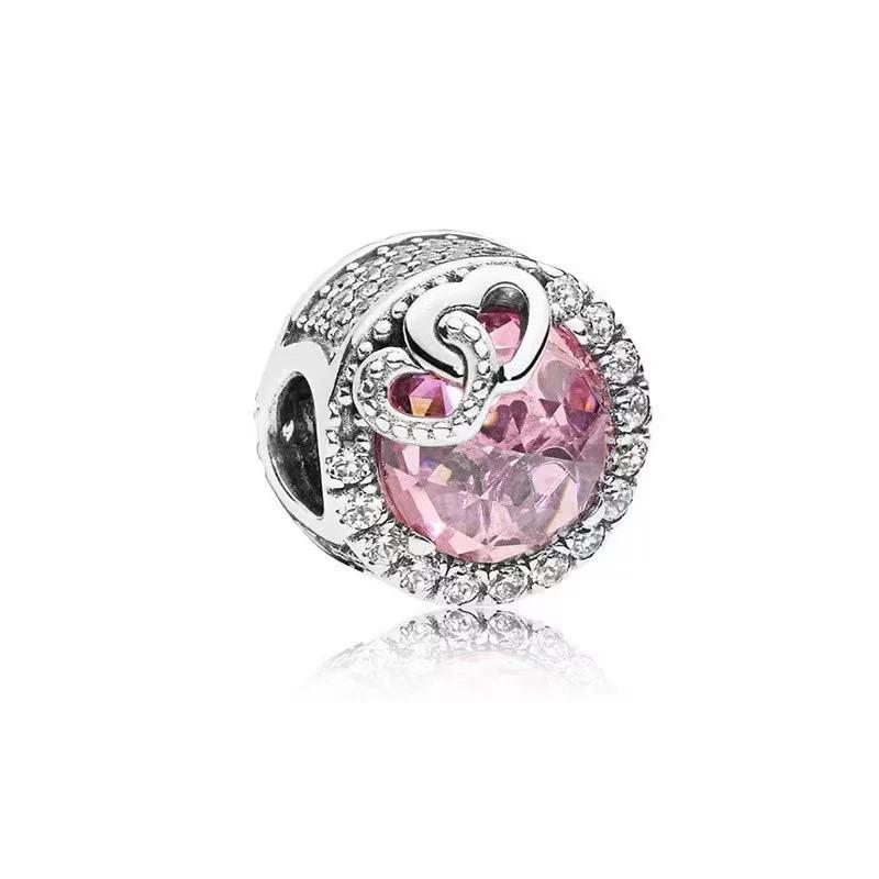 Charms Heart Beads Pink Dangle Charm Flower Pendant Diy Jewelry Fit Original Copper Bracelet Necklace Clip