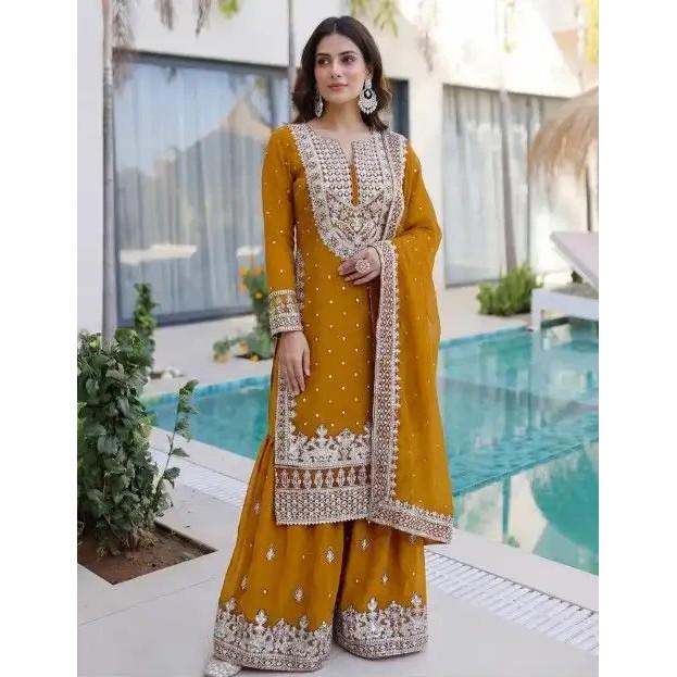 Pakistani Eid Party Wear Top Sharara Suit Indian Bollywood Ethnic Salwar Kameez XL-42
