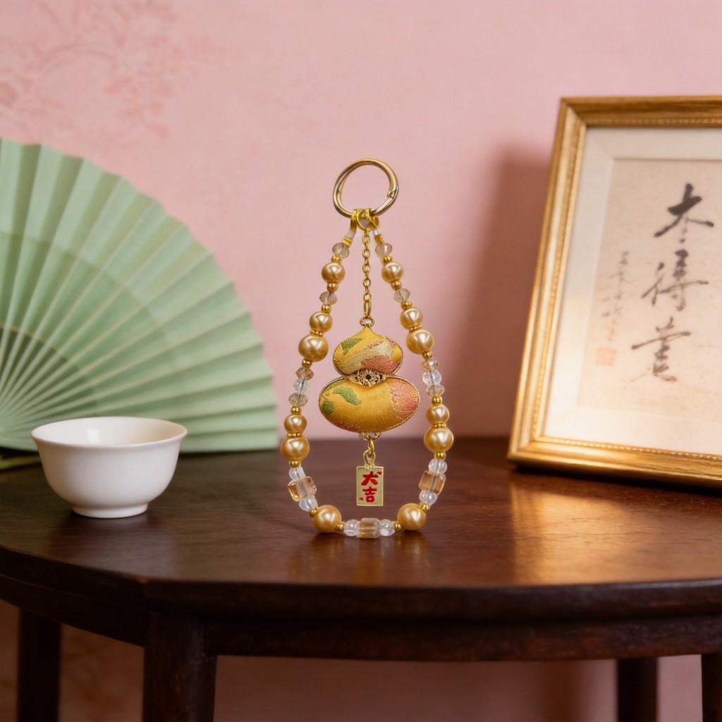 Traditional Style Phone Lanyard With Crystal Lucky Cat Charm For Gift And Decoration