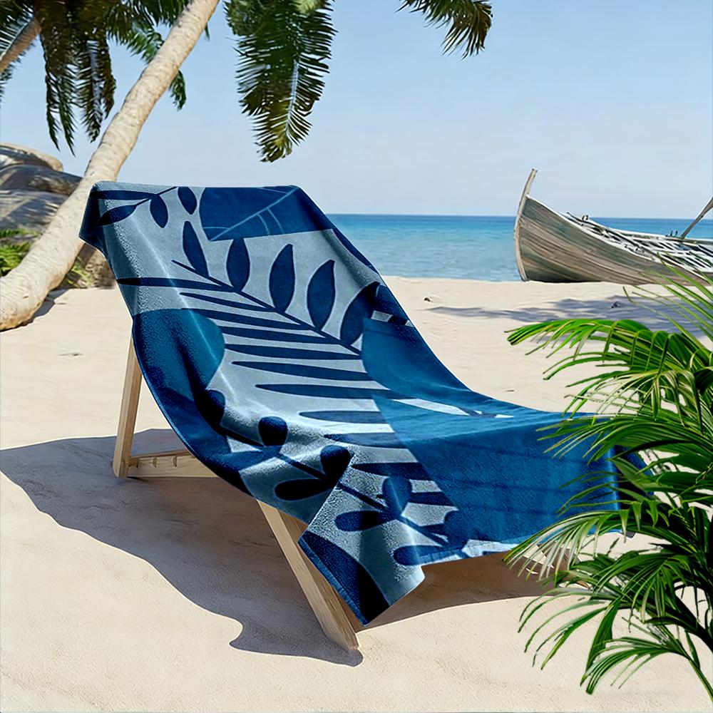 Blue Tropical Leaves Pattern Towel Beach Towel Quick-drying for Travel Outdoor Sports Jogging Beach and Swimming