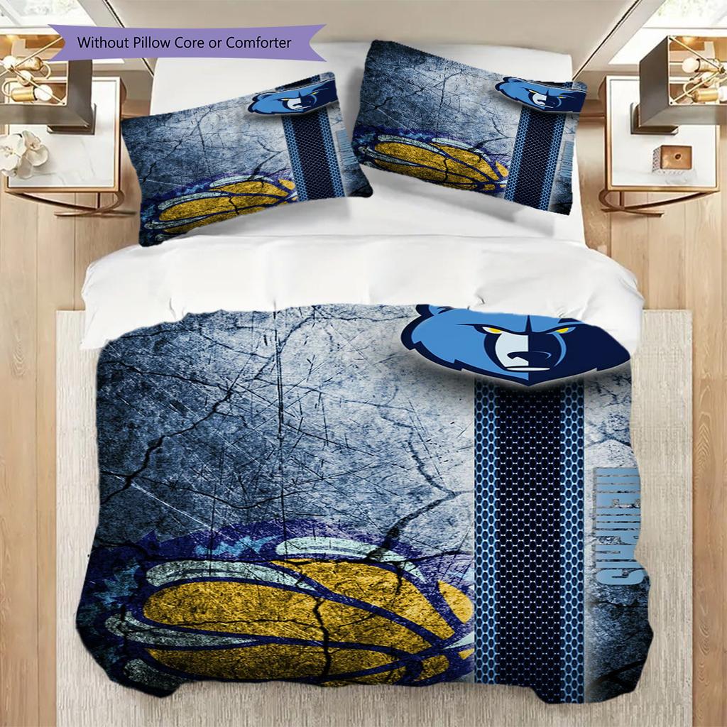 Memphis Grizzlies Bold Fierce Three-piece Set(1 * Duvet Cover + 2 * Pillowcase, Without core)Soft and Comfortable Duvet Cover and Pillowcase