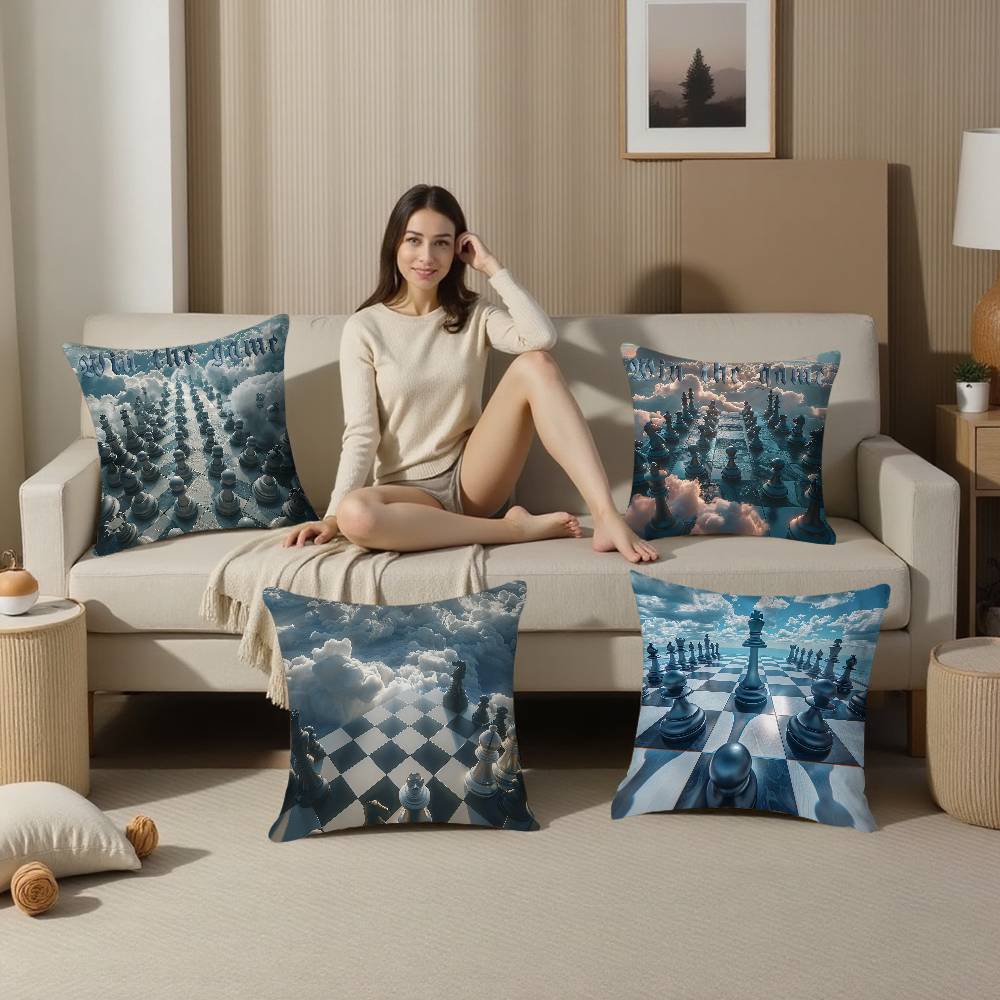 Home Decor Cloudy Chessboard: Win the Game Pillow Cover Pattern Cushion Cover Suitable for Sofa Bedroom Car Pillow Cover