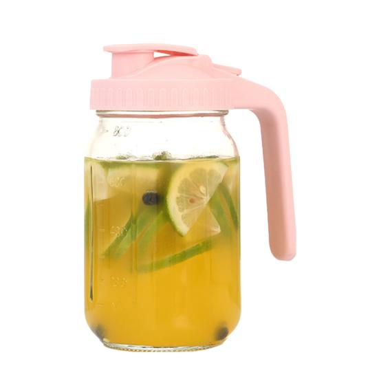 Glass Pitcher with Lid And Handle 32/64oz Wide Mouth Mason Jar Leak-proof Water Pitcher Creamer Container for Juice Coffee Tea