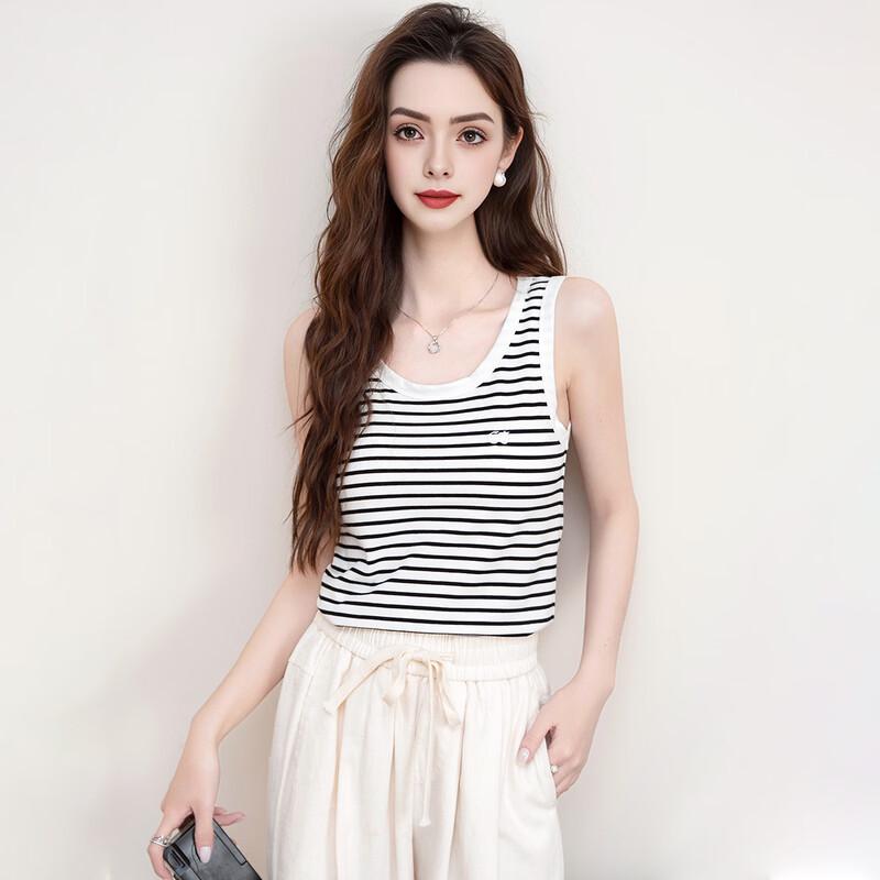 Women s Striped Knitted U-Neck Camisole Top M