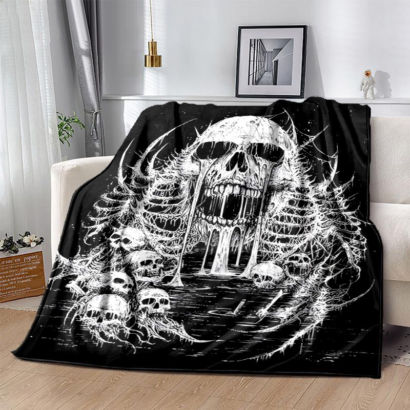 Gothic Skull Flannel Blanket Soft Warm All-Season Throw, Design for Camping, Car Travel, Hiking Sofa, Bed, Office Perfect Gift for Parties