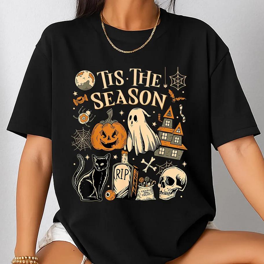 

Vintage Halloween ShirtTis The Season Retro Ghost Spooky Season Halloween Costume TShirt Y2K Halloween Top S