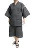 One Colors Men's Shijira Weave Jinbei Set, Japanese Pattern, Solid Color, Striped, Size LL, Gray (1)