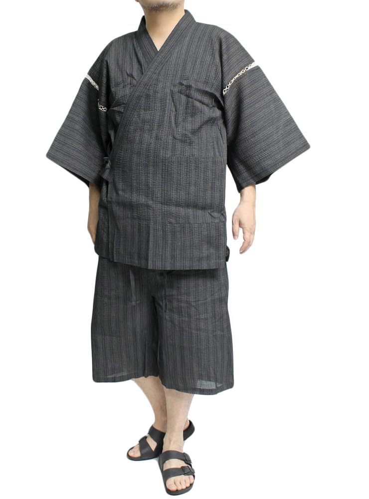 

Однотонный мужской комплект джинбэй из ткани сидзима, японский узор, однотонный, в полоску, размер LL, серый (1)