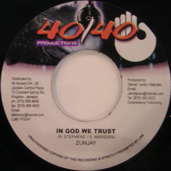 

7inch Record ZUMJAY - In God We Trust FF0047 40/40 Productio 2003 Jamaica Reggae, Ska & Dub Used