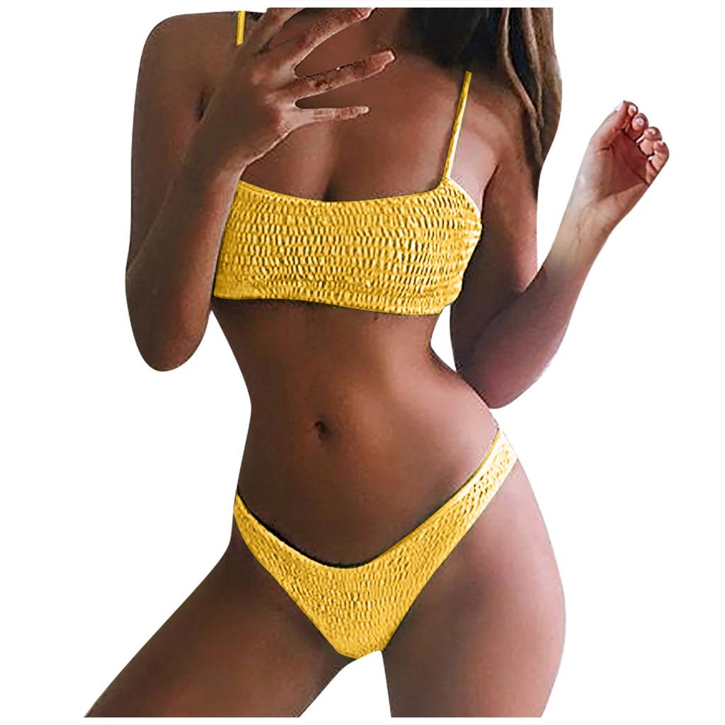 Women Casual Fashion Solid Color Two Piece Swimsuit Bikini Set Stretch Fabric Adjustable Straps Summer Beachwear Swimwear