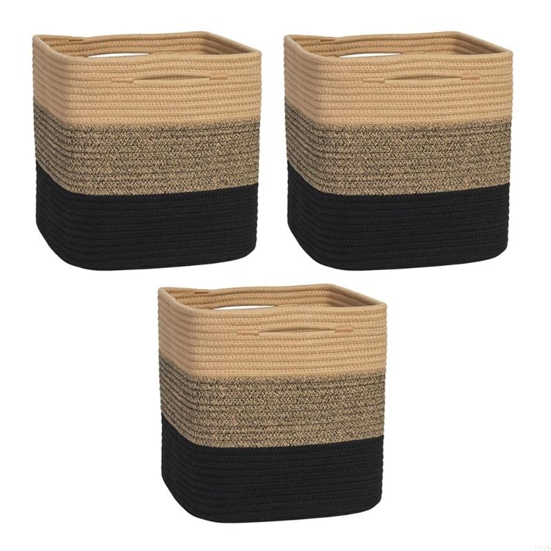 Pack Of 3 Cotton Fabric Baskets For Home Arrangement Great For Laundry Towels And Belongings P9YB
