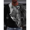 Spring and Autumn Round Neck Lion Pattern 3D Printed Top Fashionable Casual Long Sleeved Men's T-shirts