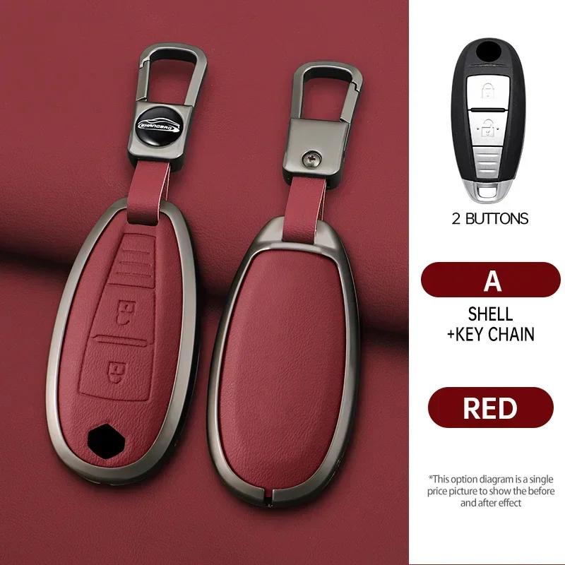 Interior Mouldings Car leather zinc alloy key case For Suzuki S-Cross eitrga Swift car key chain metal key Shell interior decora