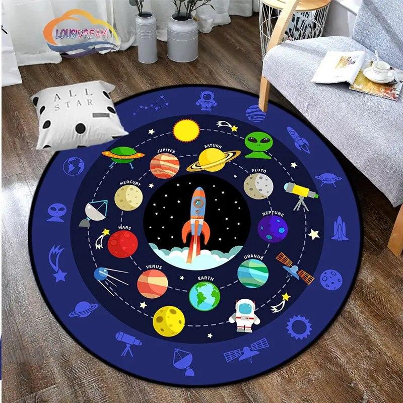 Space Universe Vector Ufo and Many Planets In Galaxy Round Bedroom Floor Mat Cosmos  solar system pattern Decoration Carpets