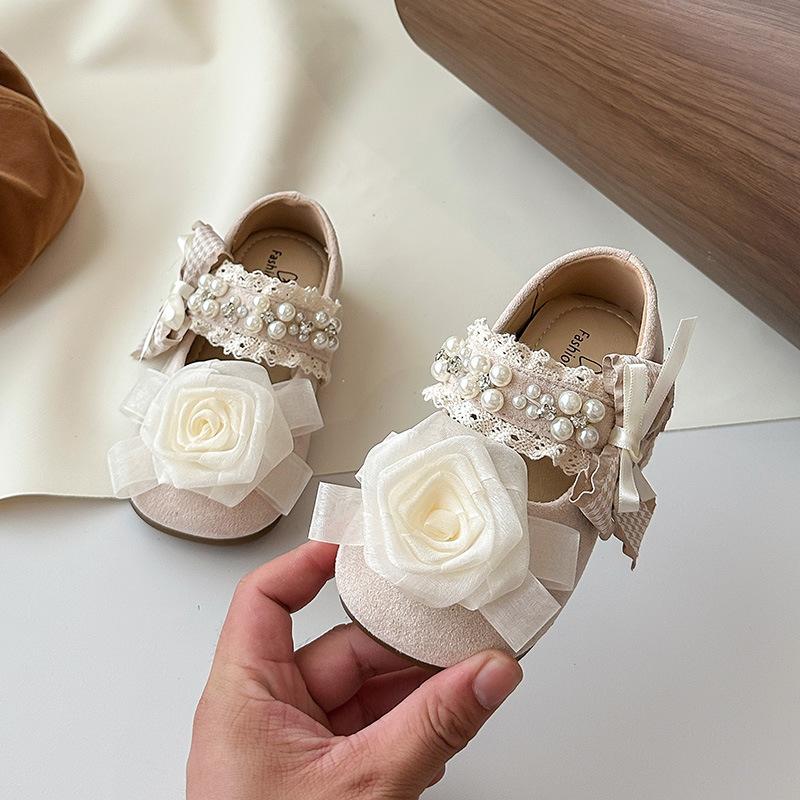 Girls Gentle Evening Wind Leather Shoes 2025 Spring and Autumn New Children's Rose Flowers Fairy Wind Girl Mary Jane Shoes