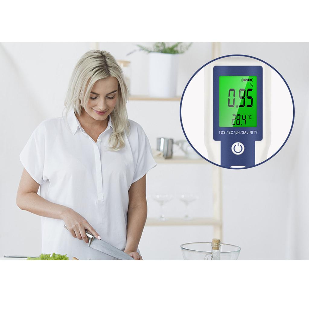 Contor de înaltă precizie Tester digital de apă PH EC TDS Salinitate și temperatură Set 5 în 1 Contor de testare a apei cu intervale multiple