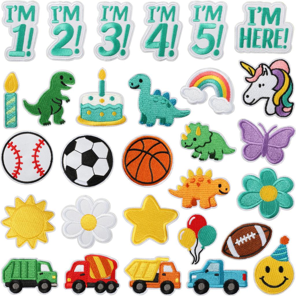 Children'S Birthday Party Embroidery Cloth Sticker Bag Decoration Little Dinosaur Patch Sticker Cartoon Cake Candle Embroidery Stamp Ironing