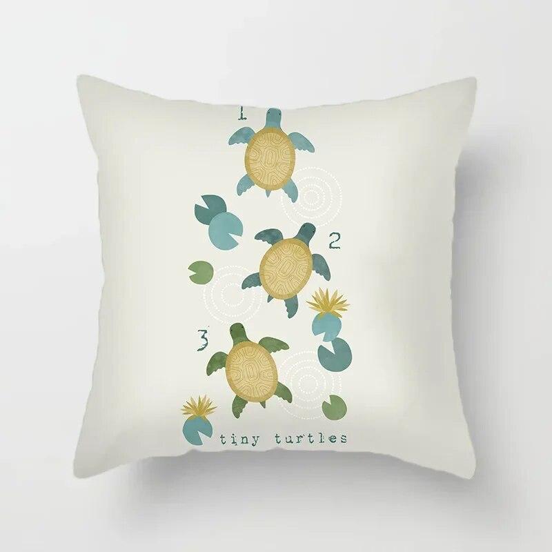 45x45cm Pastoralen Stil Cartoon Tier Schildkröte Pflanzen Druck Kissenbezug Bequemes Sofa Hotel Auto Sitzkissen Abdeckung wohnkultur