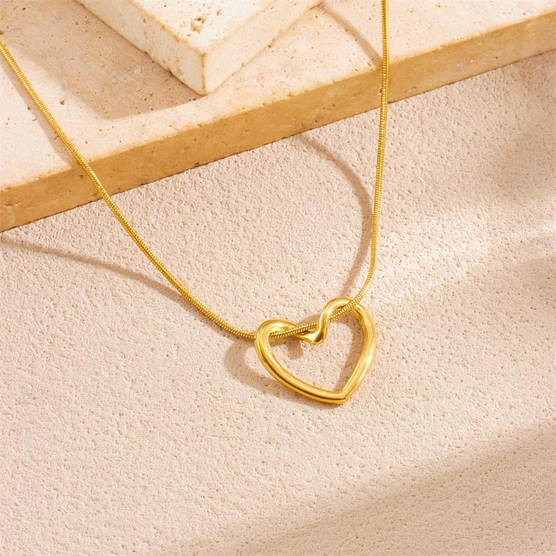 Gold Plated Open Heart Snake Chain Necklace, Dainty Hollow Heart Pendant Herringbone Choker, Minimalist Love Jewelry for Women Gift