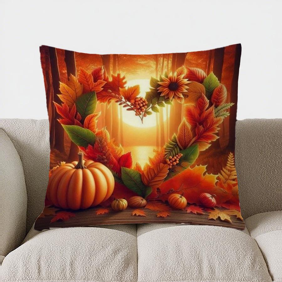 Home Decor Autumn Leaves & Pumpkins Decorative Pillow Cover Pattern Cushion Cover Suitable For Sofa Bedroom Car Pillow Cover