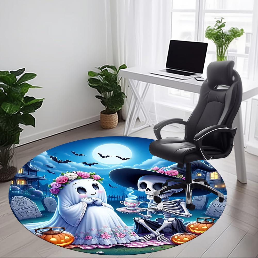 1pc Spooky Picnic Carpet for Office Non Slip, Round Carpet, Soft & Comfortable, Carpet for Office, Lightweight Round Floor Mat