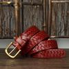 Trendy, Retro, Stylish, Versatile, Top-grain Pure Cowhide Woven Belt for Men, Genuine Leather, Copper Buckle, Woven Denim Belt
