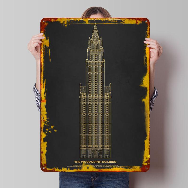 

The Woolworth Building Tin Plaque Poster Customized Wall Art Retro Vintage Metal Signs for Man Cave Desk Decor Room Decorations 7.9x11.8In(20x30cm)