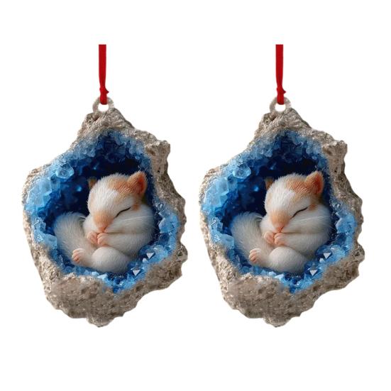 Geode Animal Decoration 2D Acrylic Forest Crystal Cave Little Animals Christmas Hanging Ornament