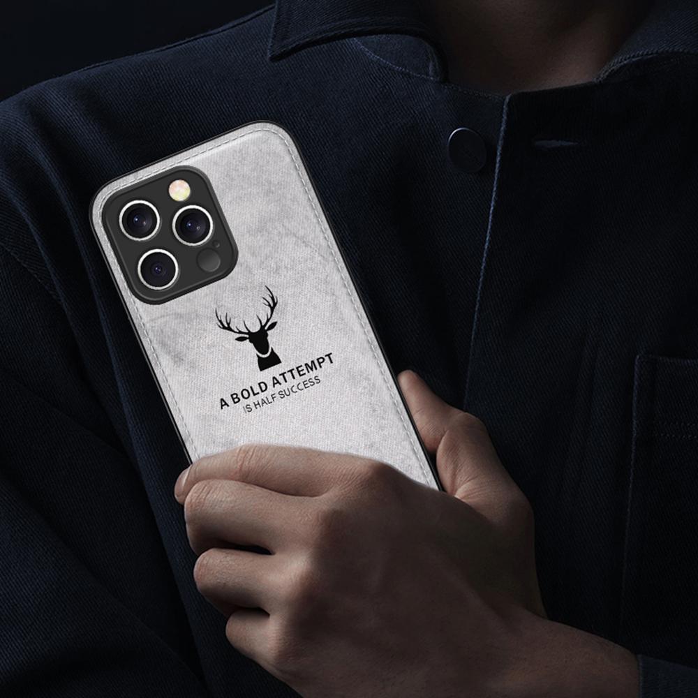 For iPhone 16 Pro Case Deer Pattern Cloth Texture PU Leather Hybrid Phone Cover