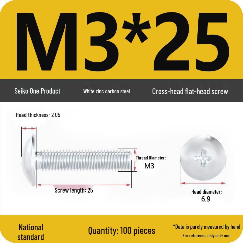 White Zinc M3-M6 Phillips Flat Head, Pan Head, and Mushroom Head Machine Screws
