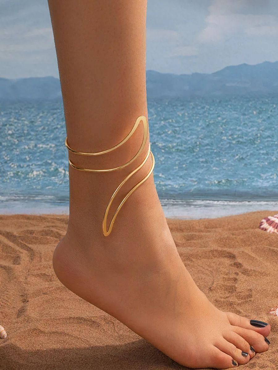 

1 piece European and American style wavy open ankle bracelet, adjustable beach vacation style foot ornament