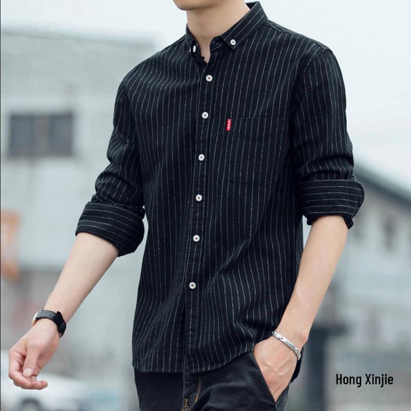 

Hongxinjie Men s Casual Striped Long-Sleeve Shirt - Light Business Korean Style for Spring and Autumn L світло-сірий колір