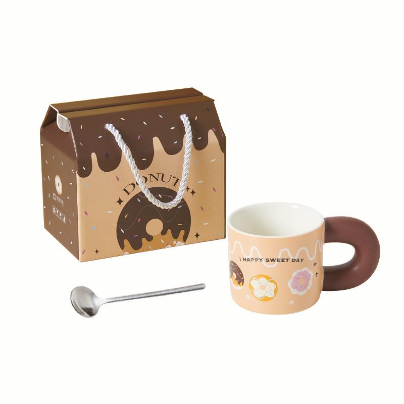 Donut Cute Mug Soft Hand Gift Box Cartoon Ceramic Fat Cup Couple High Pretty Water Cup Holiday Gift